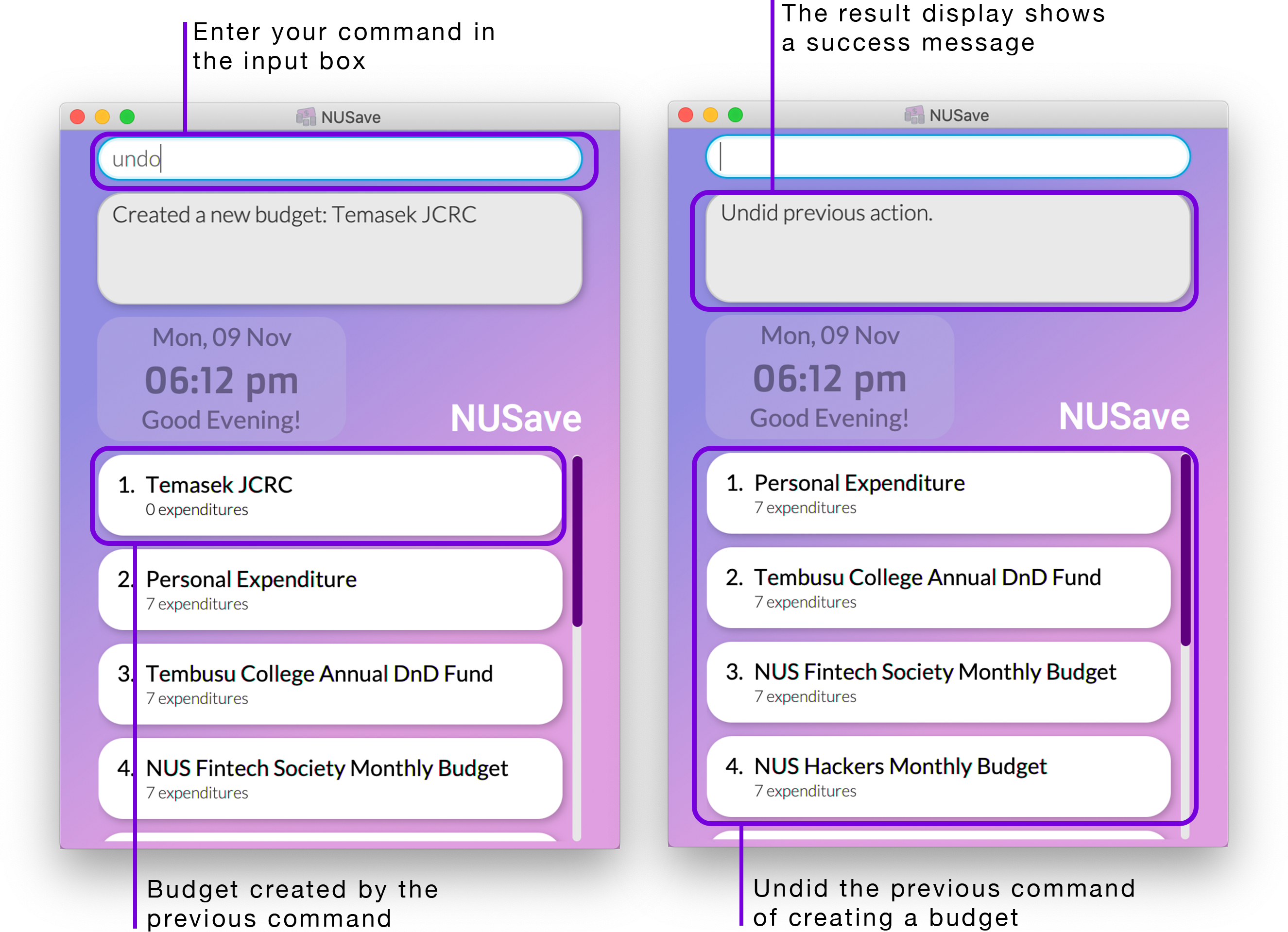 Example of undo command