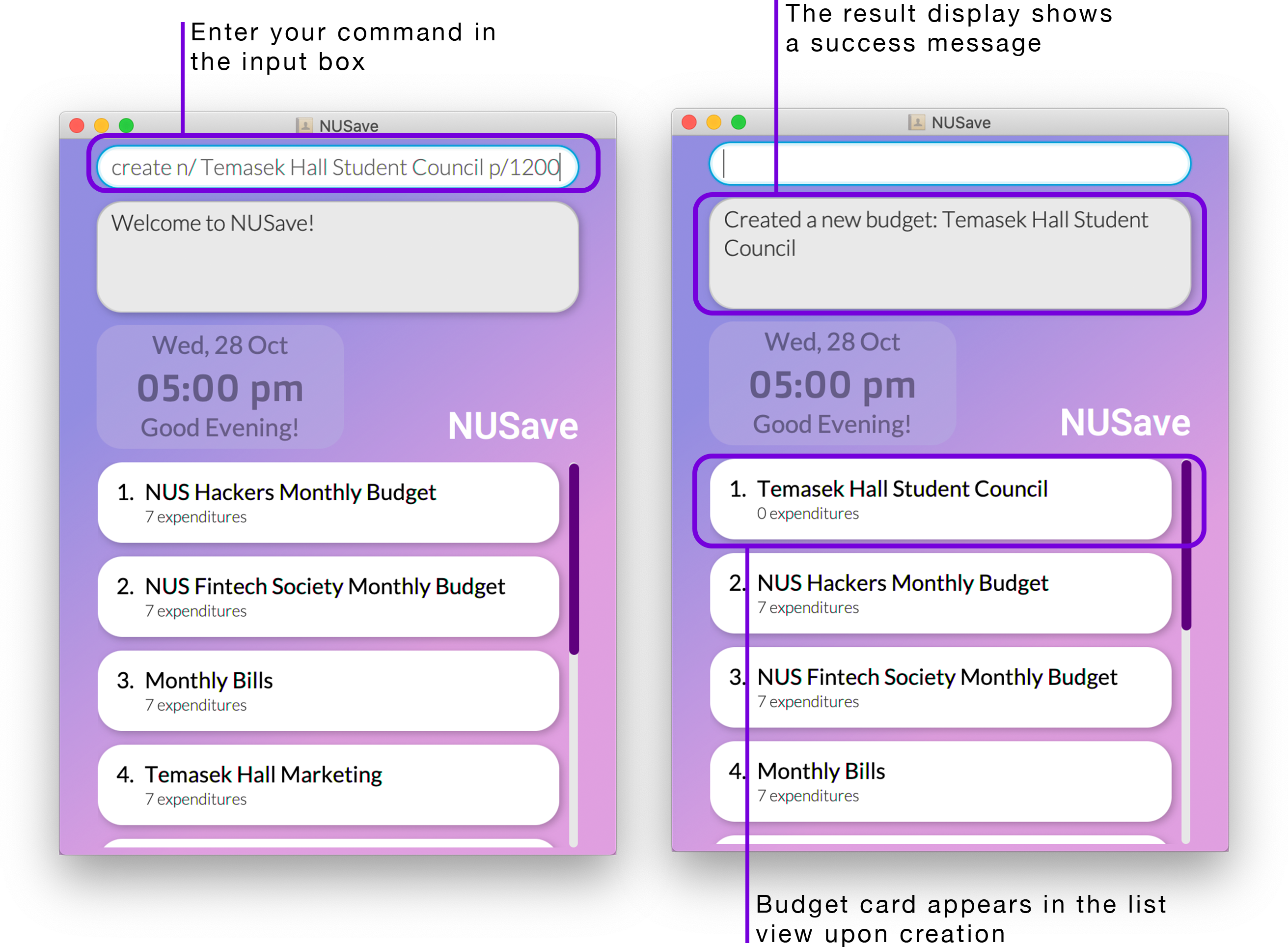 Example of create budget command