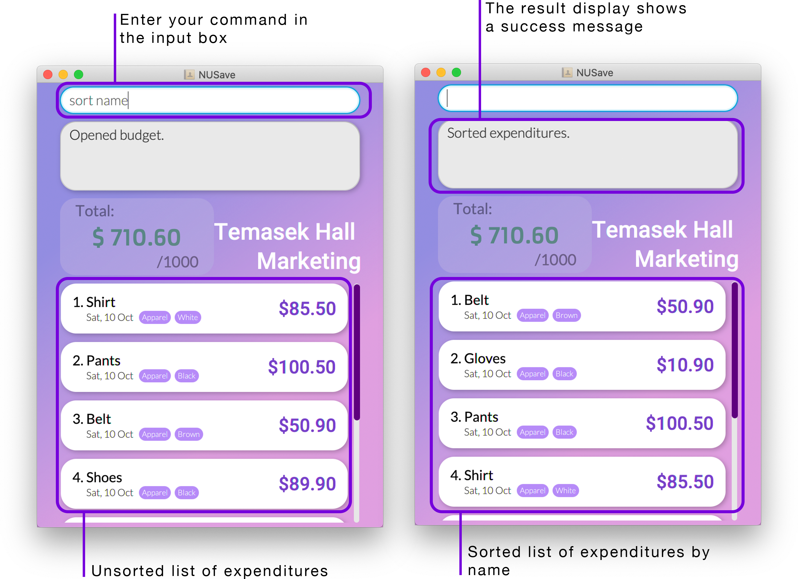 Example of sort expenditures command